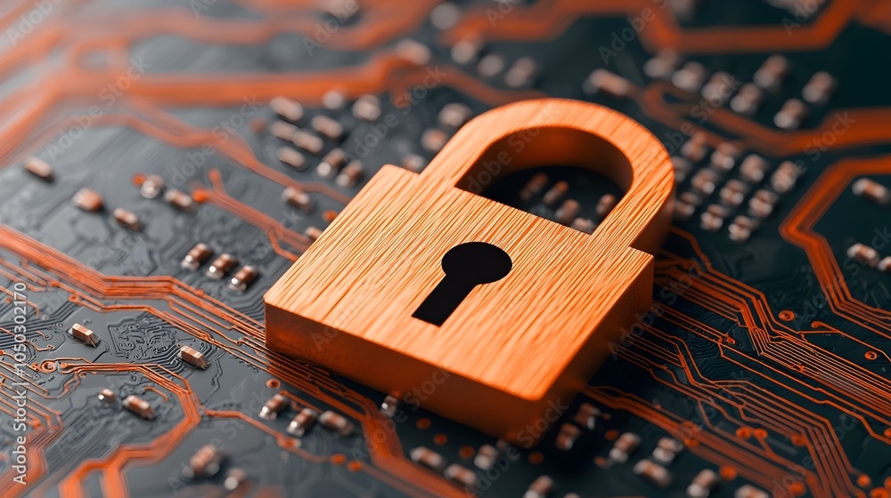 Fototapete Advanced digital lock symbol embedded in a futuristic interface showcasing secure network protocols with encrypted data streams and high tech visuals for cybersecurity and digital protection