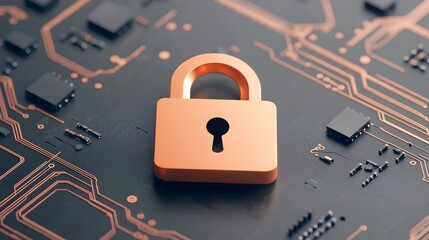 Glowing and Futuristic Lock Icon Representing Advanced Encryption and Secure Connections in a High Tech Digital Network Interface