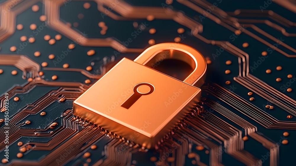 Leinwandbilder Futuristic digital interface with a prominent glowing lock icon symbolizing advanced encryption protocols and network security for modern digital communication and data protection