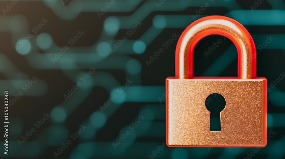 Fototapete Futuristic Glowing Lock Icon Symbolizing Advanced Encryption Protocols and Network Security for Secure Digital Communication and Data Protection