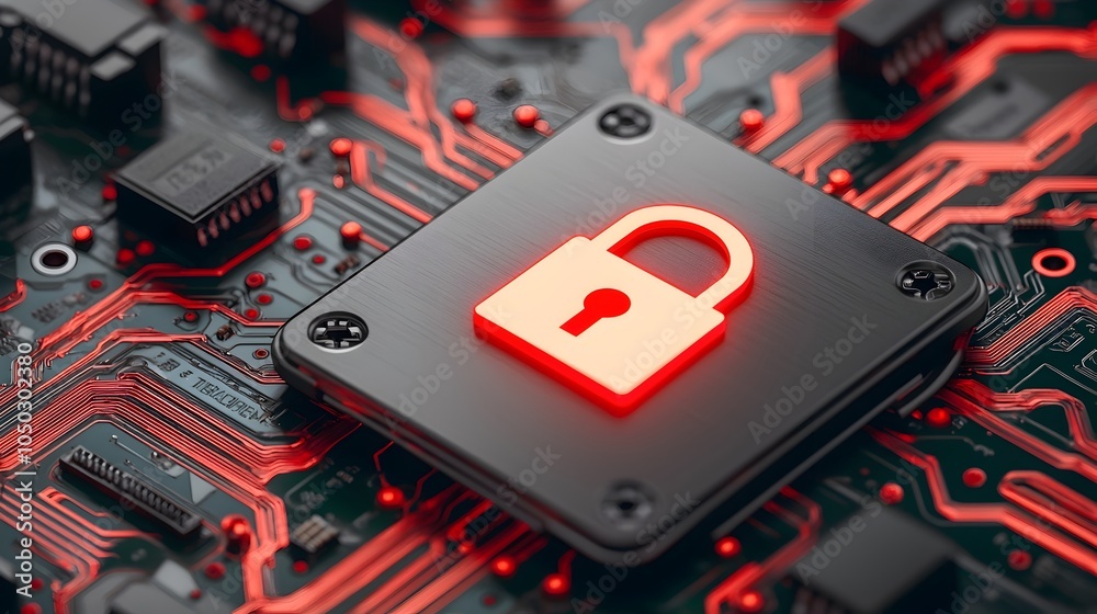 Aufkleber Futuristic digital interface design featuring a prominent glowing lock icon symbolizing advanced network security and encryption protocols for secure digital communication and data protection