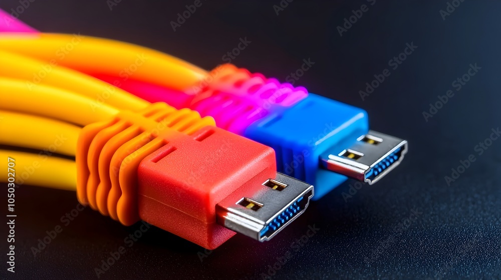 Aufkleber Vibrant Close up of Glowing RJ45 Ethernet Cables Highlighting the Sophisticated Infrastructure of Modern Network Technology