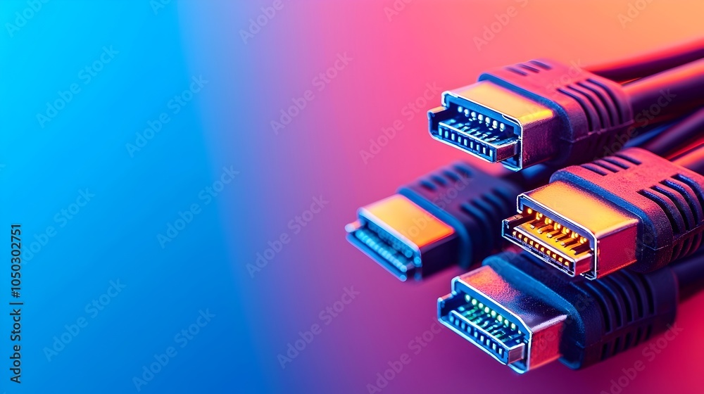 Aufkleber High detail close up of vibrant LED lit RJ45 Ethernet cables capturing the sleek design and advanced technology behind data transmission and digital communication