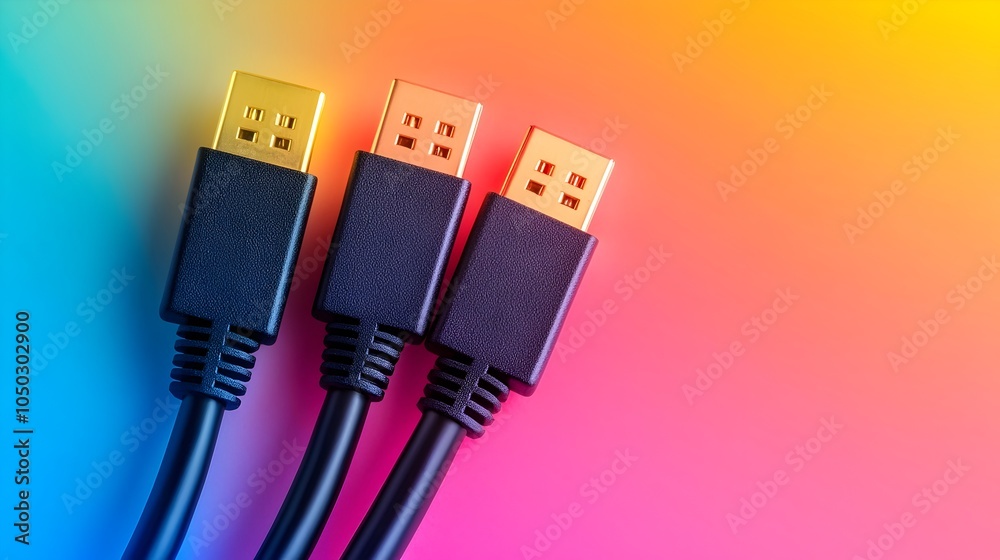 Poster close up of vibrant led lit ethernet cables with rj45 connectors showcasing the intricate details of