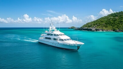 Naklejka premium Luxurious Yacht Bath Hub with Scenic Ocean Views - Indulge in Five-Star Service for a Relaxing Cruise Experience