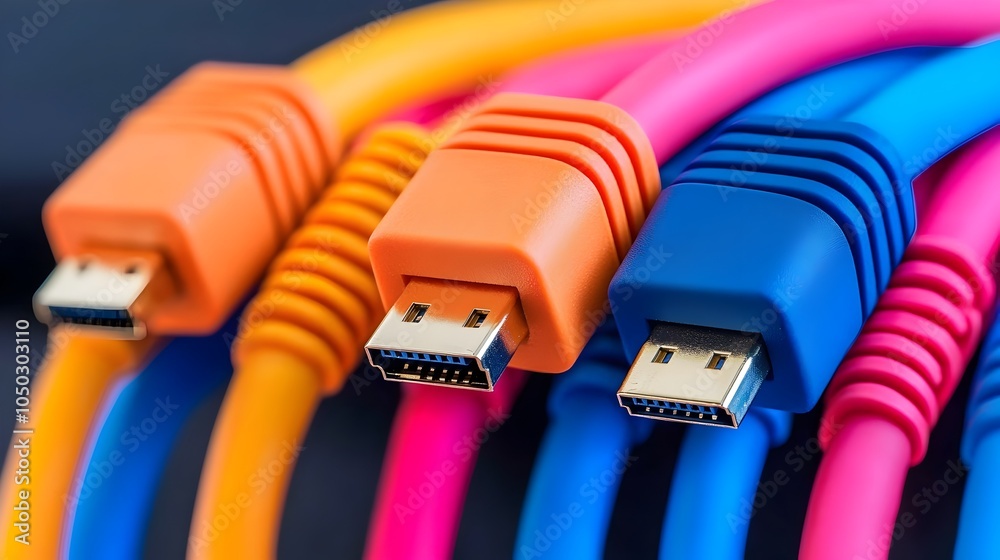 Leinwandbilder Detailed close up of RJ45 Ethernet cables illuminated with vibrant LED lights showcasing the dynamic and colorful nature of modern digital connectivity and data transmission