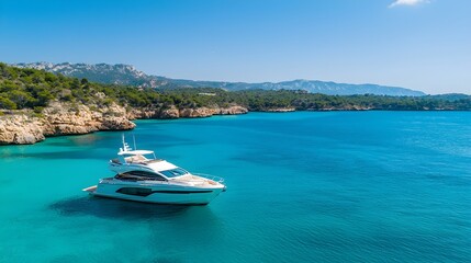 Obraz premium Luxury Yacht Island-Hopping Cruise Experience - Indulge in Secluded Bays Lavish Accommodations and Serene Surroundings with a Relaxing Bath Hub