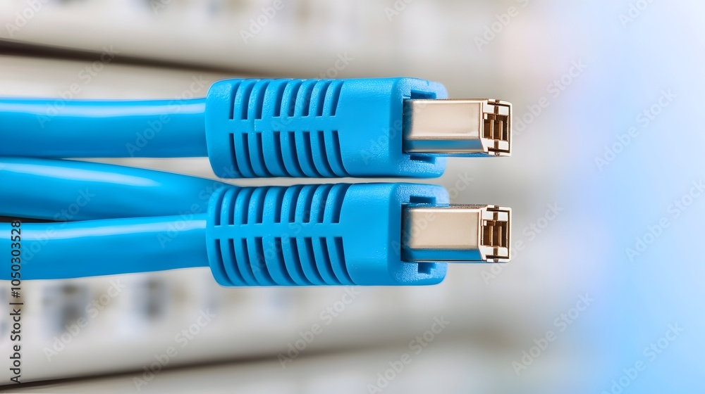 Aufkleber Closeup of a Blue Ethernet Cable Firmly Connected to a Server Port Highlighting the Precise Details of Modern Networking Hardware