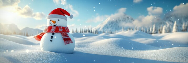 Fototapeta premium Cute snowman. Winter holiday theme.