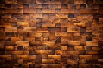 Dark, rich oiled butcher block background with intricate wood grain patterns, adding a sense of warmth and elegance to any setting.