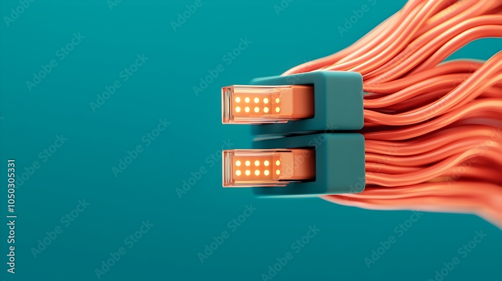 Poster Illuminated RJ45 Ethernet Connector with Soft Glowing Lights Highlighting the Cable s Precision and Shimmering Light Trails Representing Fast Data Transmission
