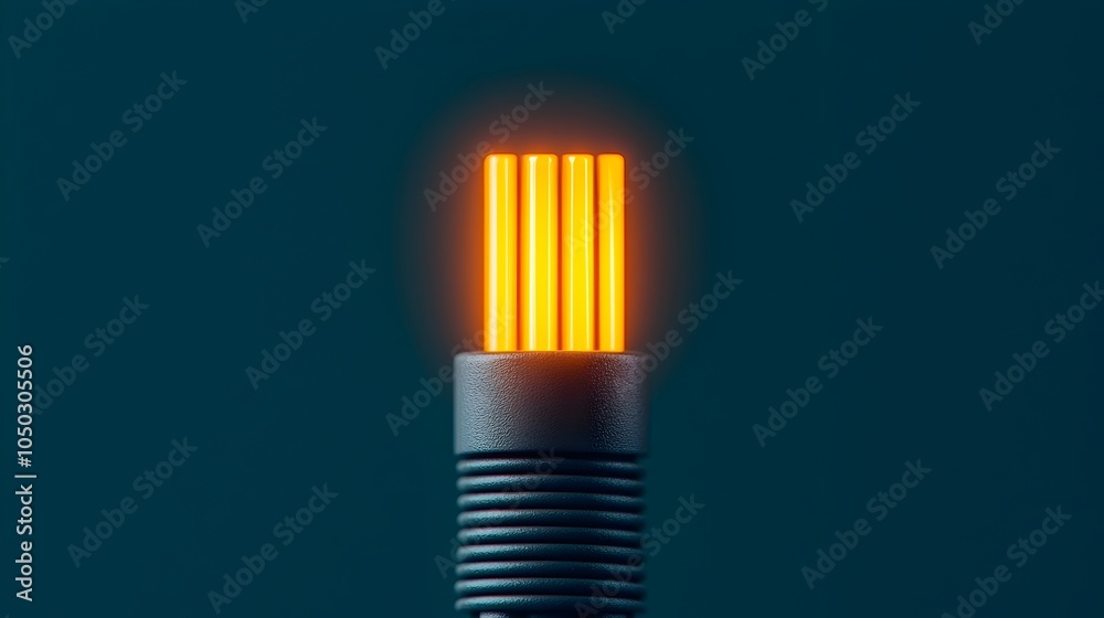 Poster Macro close up photograph of an RJ45 network connector with glowing light streaming through the pins creating a soft radiant effect that symbolizes digital connectivity and data transmission