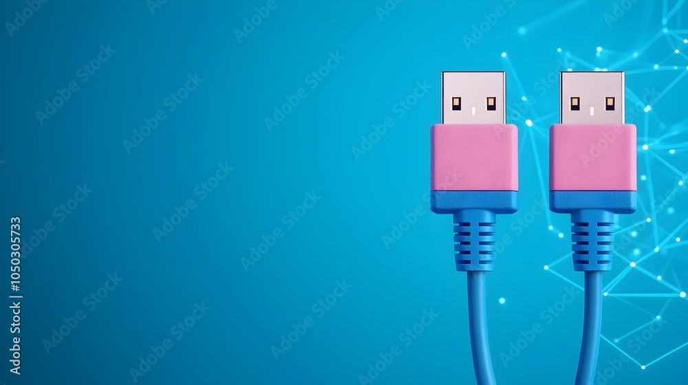 Poster Close up of glowing blue Ethernet cables against a digital matrix background symbolizing the power and speed of modern data transmission and internet connectivity