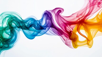 Colorful smoke wave on white background, abstract artistic design, vibrant and flowing.