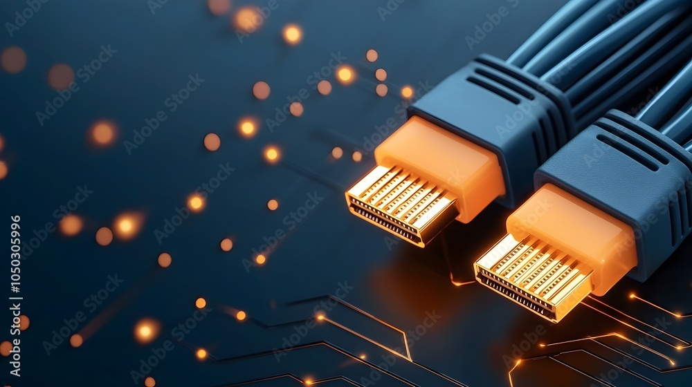 Poster Detailed view of glowing blue RJ45 Ethernet connectors with a digital background light radiating from the cables and blending with abstract tech elements  Futuristic and inspired digital art