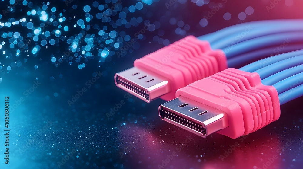 Aufkleber macro close up of vibrant blue rj45 ethernet cables glowing and sharply contrasted against a futuris
