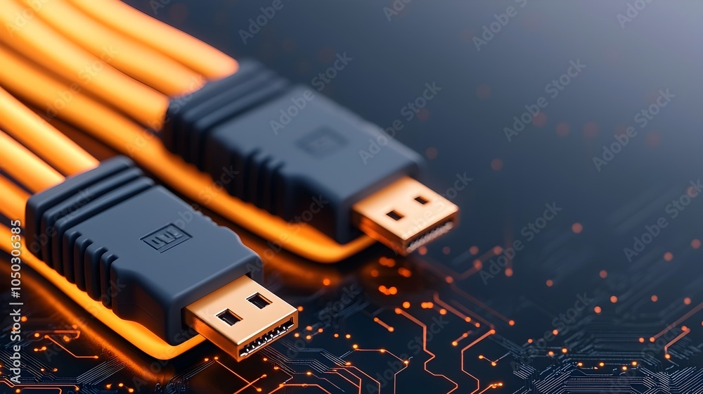 Aufkleber Illuminated blue RJ45 ethernet cables on a tech inspired digital background with the cables glowing and light reflecting off them to create a high speed connectivity theme  The image has a modern