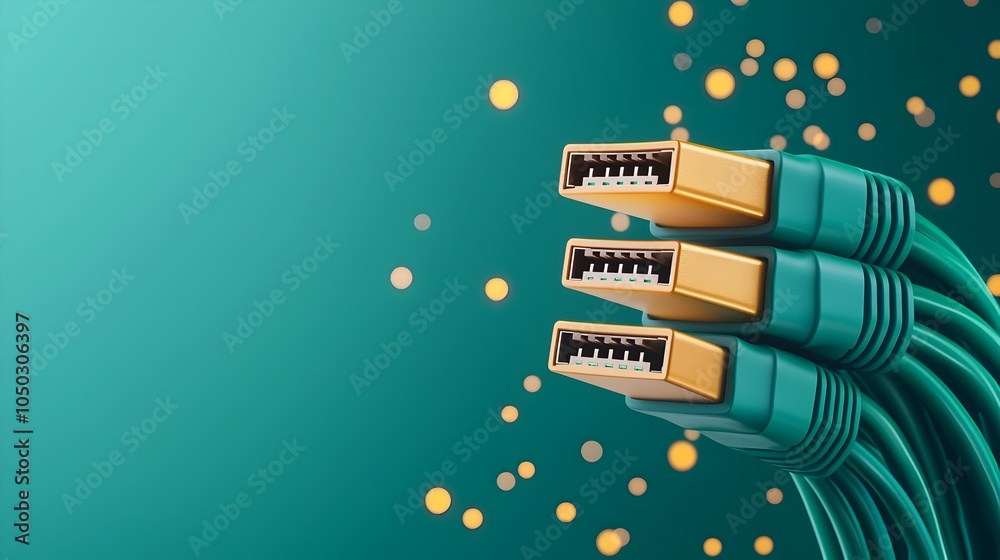 Poster illuminated blue rj45 ethernet cables on a tech inspired digital background with glowing light refle