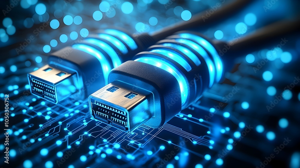 Poster Radiant RJ45 Ethernet Cables Illuminating Digital Grids and Circuits Representing Fast Data Transfer and Technological Infrastructure
