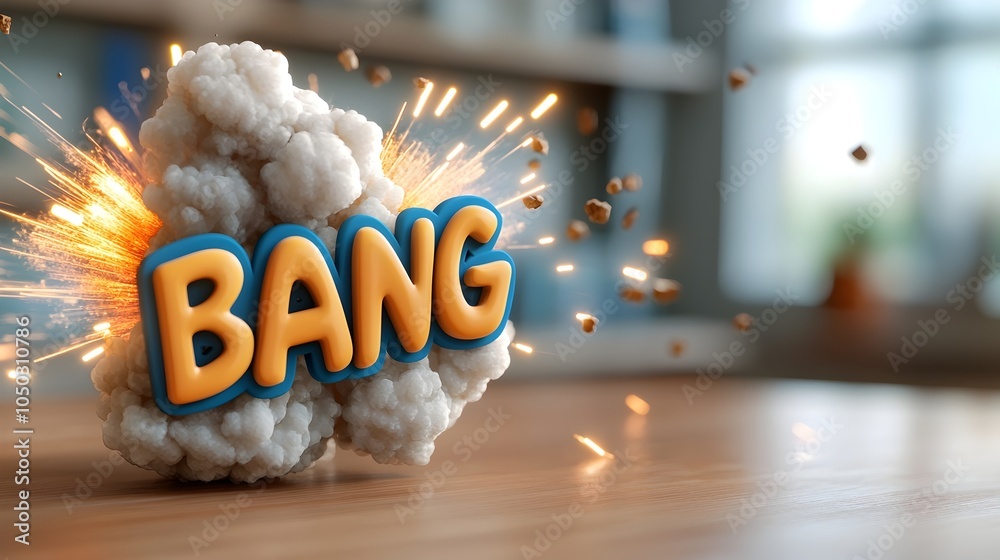 Poster powerful explosive comic book style 3d text bursting outward with vibrant dynamic lines fiery sparks