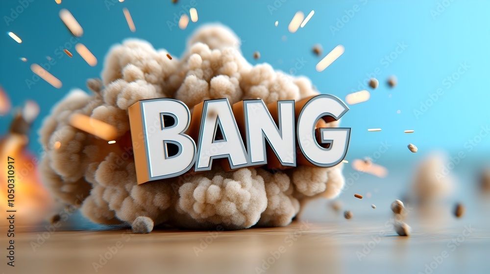 Aufkleber powerful and dynamic close up of bold 3d text in a striking comic book style surrounded by a burst o