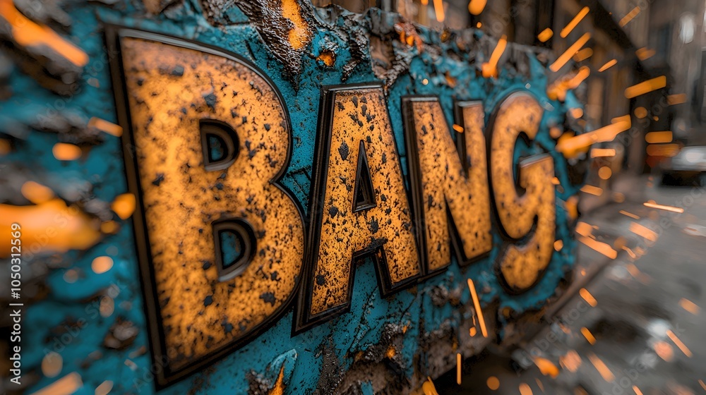 Fototapete Striking and dynamic 3D text design with comic book inspired explosion effects fiery bursts and energetic motion lines creating an impactful and visually captivating visual