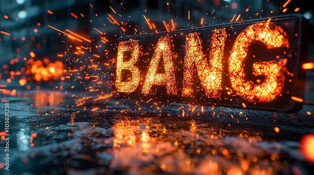 Aufkleber striking 3d bang text with vibrant colorful comic book inspired explosive fiery bursts dynamic motio
