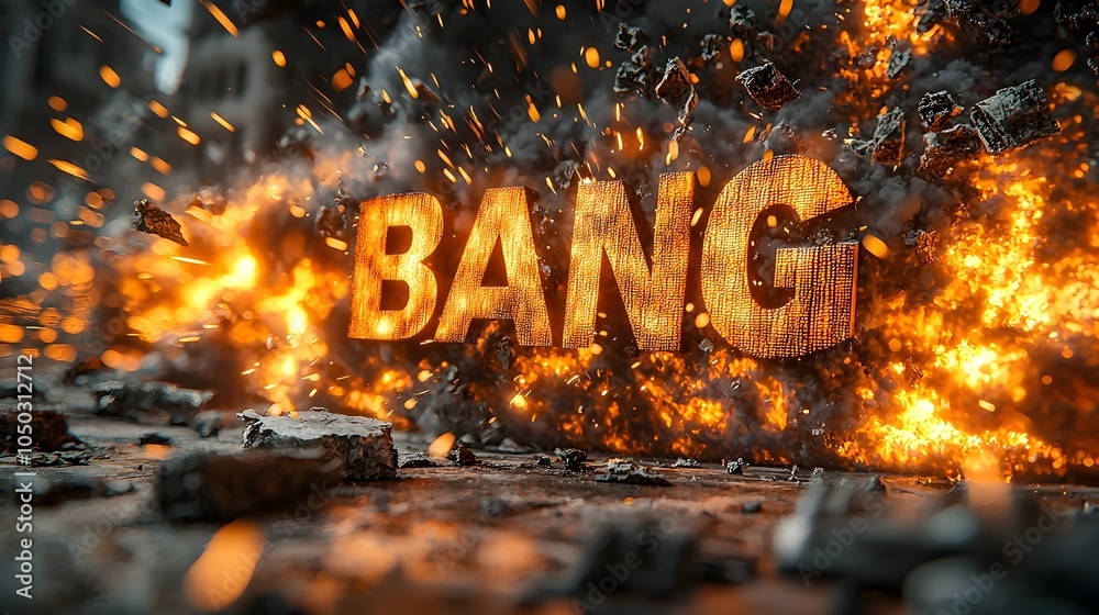 Leinwandbilder powerful and dynamic 3d text explosion with vibrant bursts of energy flames and sharp motion lines c