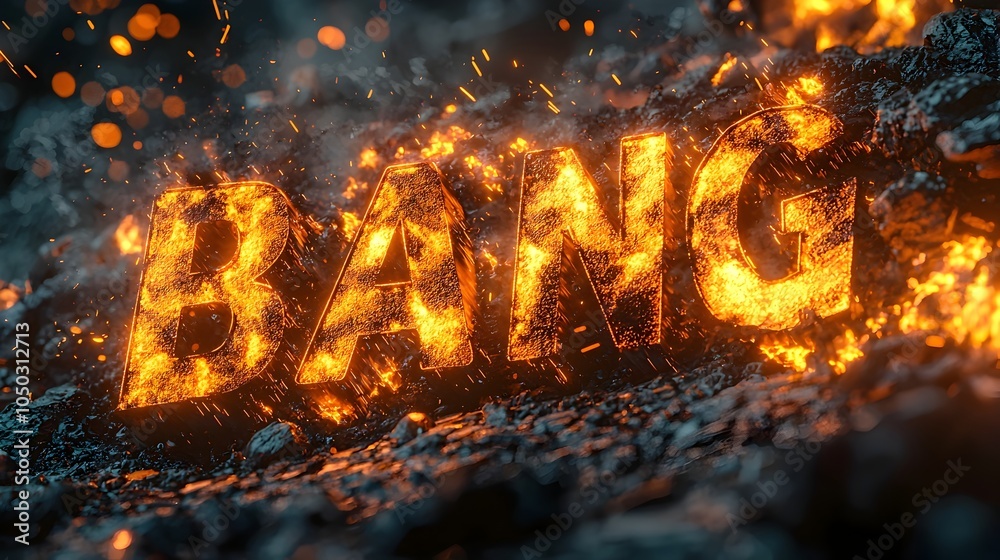 Poster Striking 3D Text Explosion with Bursts of Vibrant Energy Fiery Flames and Sharp Motion Lines Creating a Powerful Action Scene