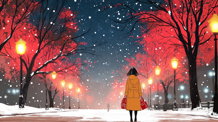 Obraz premium Winter in the city , Christmas and New Year decorations 