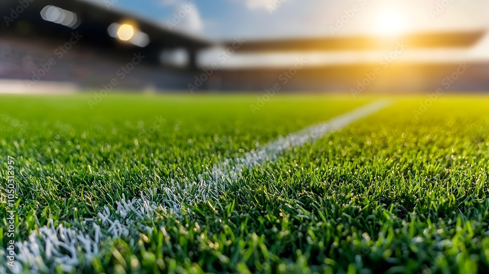 Aufkleber lush green sports turf with bright white boundary lines golden rimlight adding warmth and depth crea