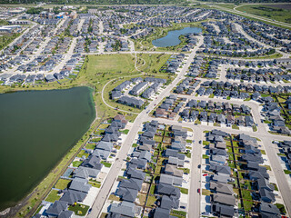 Aerial Drone View of Stonebridge Neighborhood in Saskatoon, Saskatchewan