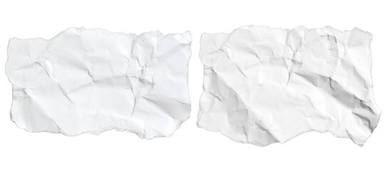 Obraz premium Realistic torn white paper. two old crumpled wrinkled ripped paper on transparent background, top view. Space for digital designs or base for text, design elements, PNG, Cut out 