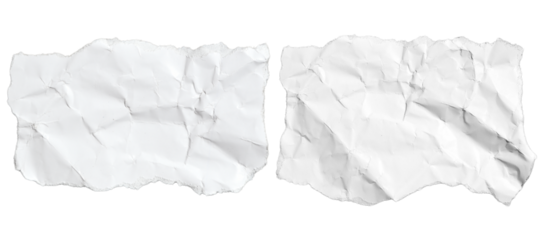 Realistic torn white paper. two old crumpled wrinkled ripped paper on transparent background, top view. Space for digital designs or base for text, design elements, PNG, Cut out	