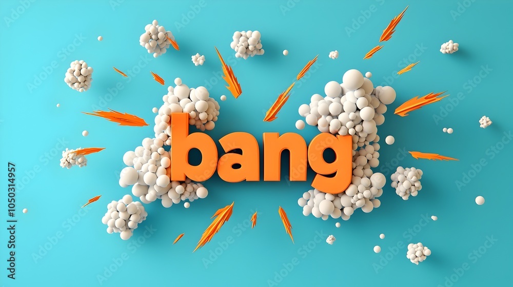 Poster explosive comic book inspired scene featuring bold 3d bang text surrounded by vibrant fiery bursts a