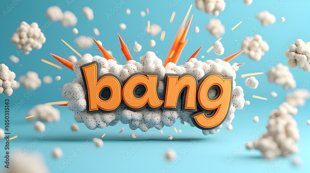 Poster bold and vibrant 3d bang text with powerful comic book explosion filled with colorful motion lines a