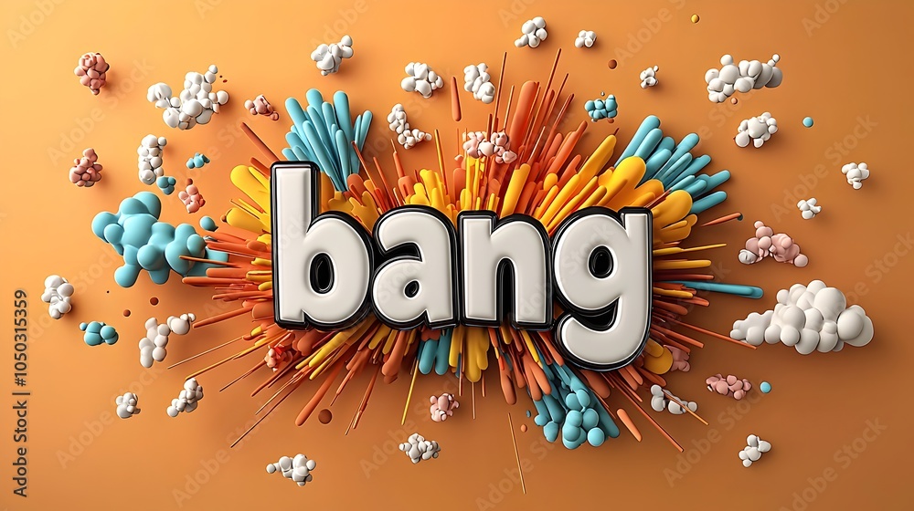Aufkleber explosive 3d comic style text with bold bang surrounded by dynamic motion lines colorful energy burs