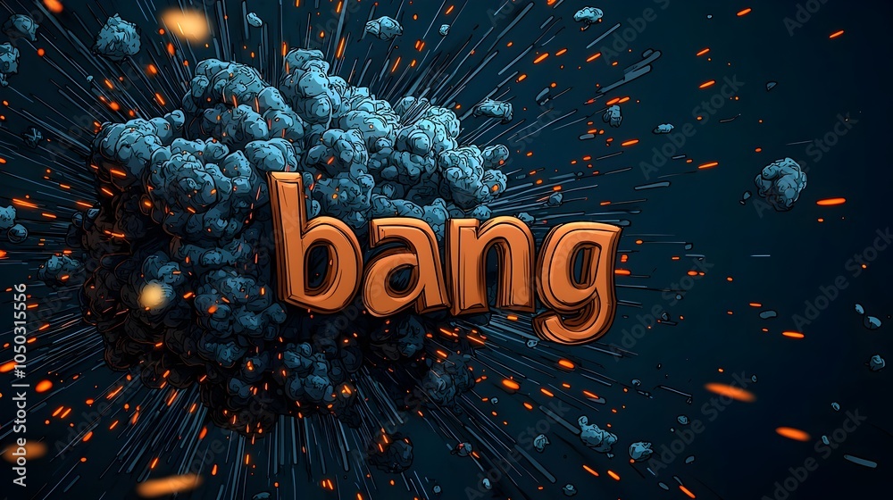 Aufkleber Explosive Comic Book Style 3D Bang Text with Vibrant Burst of Energy Colorful Background and Dynamic Motion Effects  Powerful Graphic Design for Editorial Advertisement or Cover Art