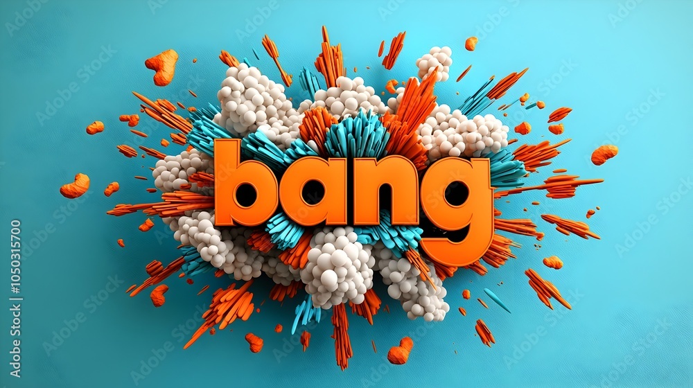 Poster Dramatic 3D text in a bold comic style explosion surrounded by bright vibrant colors and dynamic action lines creating an energetic and impactful visual design