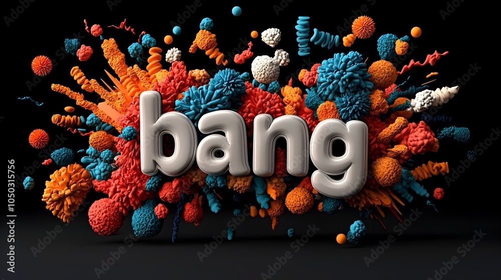 Poster bold 3d text with an explosive bang surrounded by a vibrant comic style background full of dynamic a