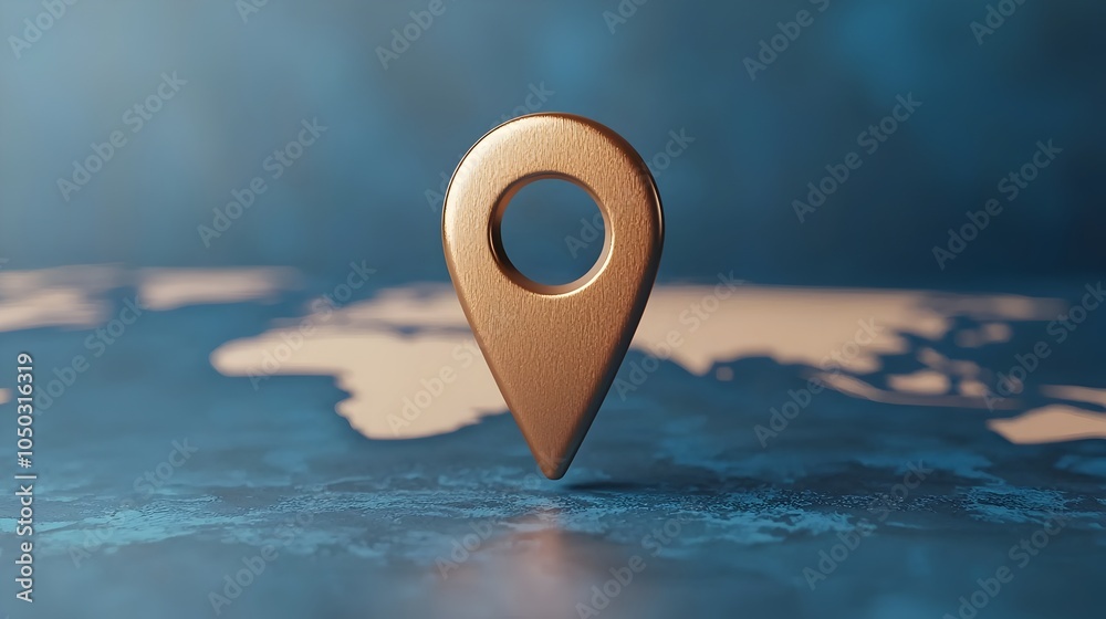 Poster Closeup view of a futuristic map location marker with a glowing blue world globe highlighting navigation and positioning in a modern digital design concept