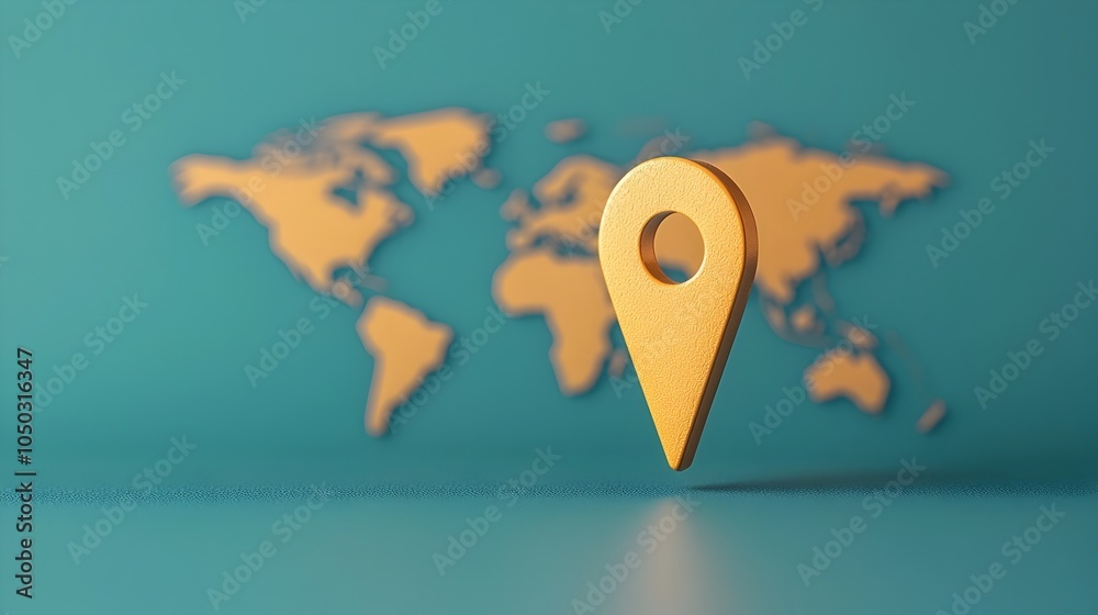Poster detailed blue themed digital world map with glowing location pin highlighting global connectivity an