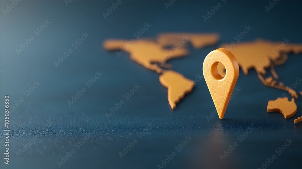 Poster Close up view of a modern blue toned world map with a single glowing pin marker highlighting a specific location emphasizing the concept of global navigation digital connectivity and worldwide