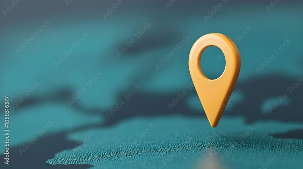 Poster Close up view of a vibrant blue themed world map with a glowing navigation pin highlighting a specific location