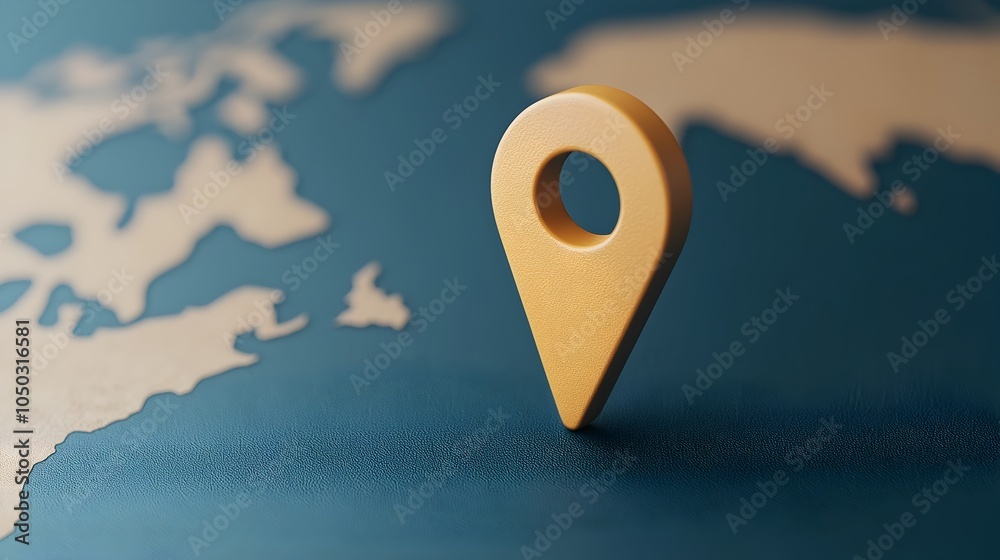 Poster Close up view of a navigation pin marker on a blue glowing world map with soft lighting and futuristic design elements representing global positioning and digital location tracking technology