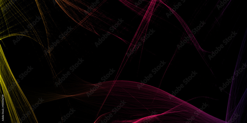 Poster abstract waves of vibrant neon pink color against a black background. dark vector background with st