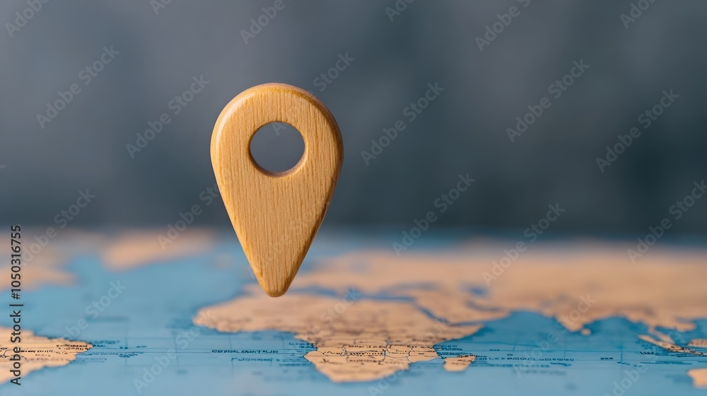 Poster Close up view of a glowing blue navigation pin on a world map with radiating lines emphasizing global travel tracking and data connectivity for business and transportation planning