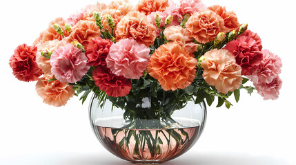 Obraz premium A vibrant bouquet of carnations in shades of pink, red, and white, with ruffled, textured petals and sturdy green stems