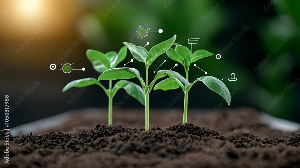 Aufkleber Corn seedlings thriving under the of smart farming technology and precision agriculture data showcasing the potential of sustainable and data driven agricultural solutions for the future