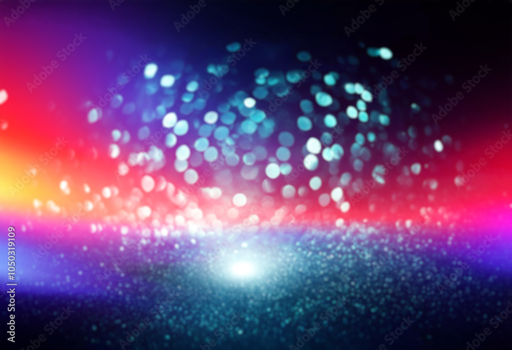 Poster abstract background of teal bokeh lights on a black background.